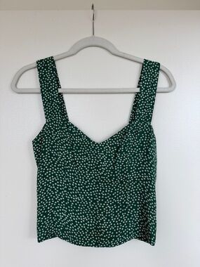 Reformation Dark Green Daisy Print Square Neck Tank